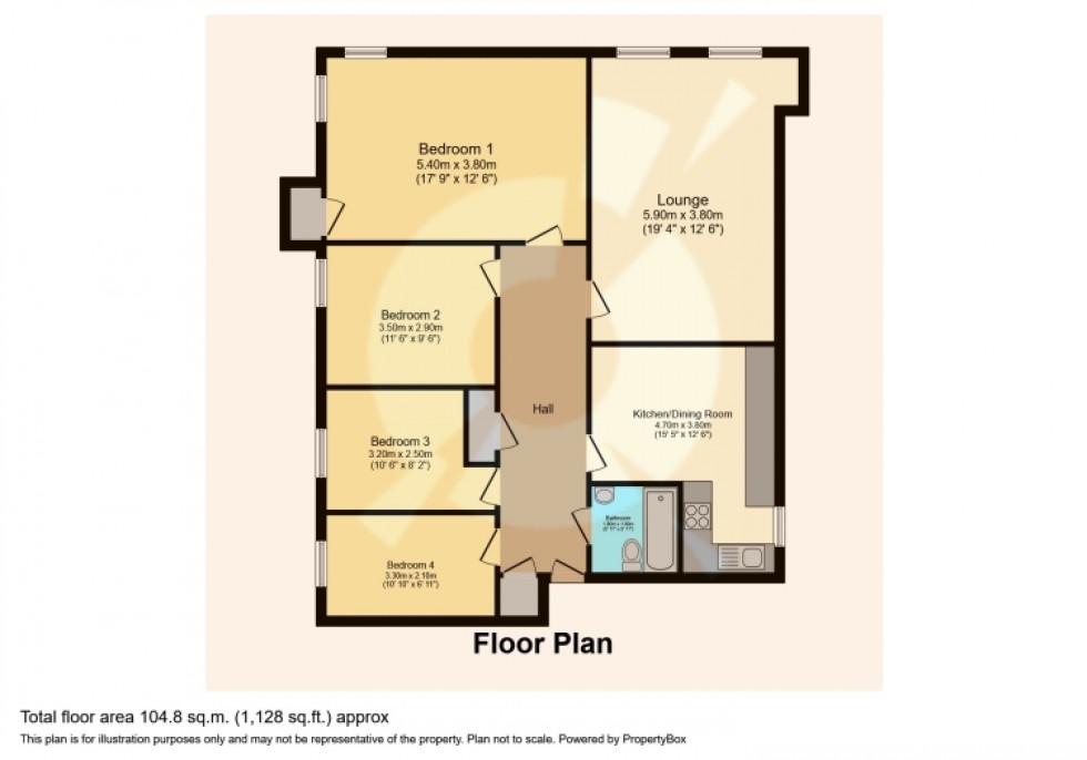 Floorplan for Flat G/01 65 Bank Street, Glasgow, G12 8LZ, UK