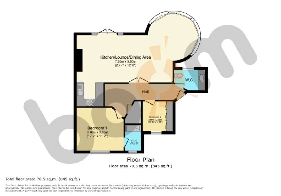 Floorplan for Flat 2 Toward, 1 Greenock Road, Wemyss Bay, Renfrewshire, PA18 6DT, UK